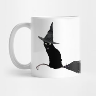 Halloween Cat on Broomstick Mug